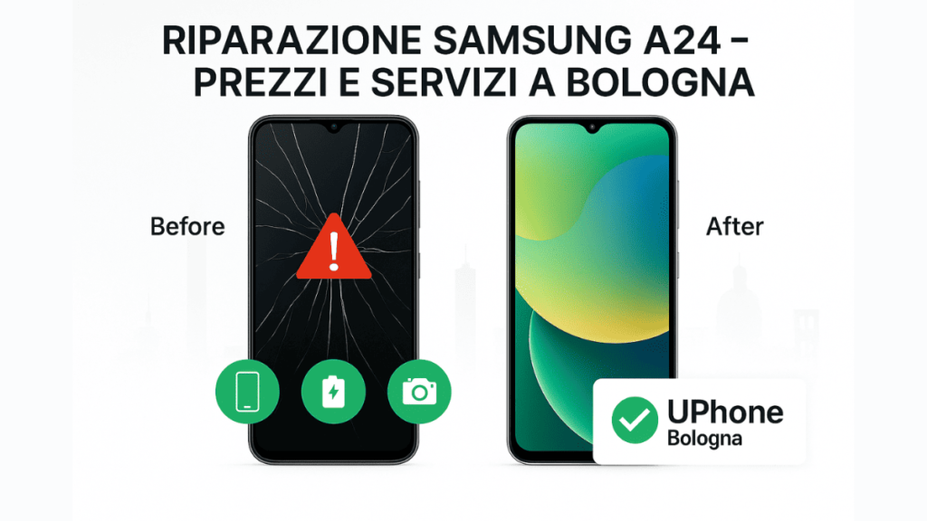 Riparazione Samsung A24 a Bologna – display rotto, batteria e fotocamera riparati