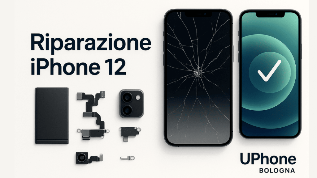 Riparazione iPhone 12 con componenti interni e display rotto e riparato – UPhone Bologna