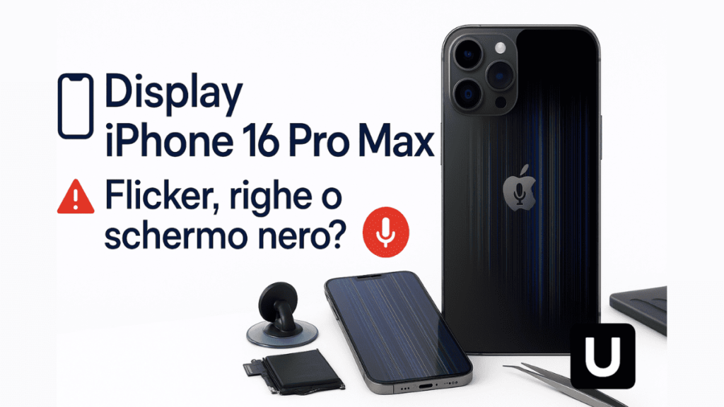 Display iPhone 16 Pro Max con flicker, righe verticali o schermo nero – diagnosi e riparazione a Bologna