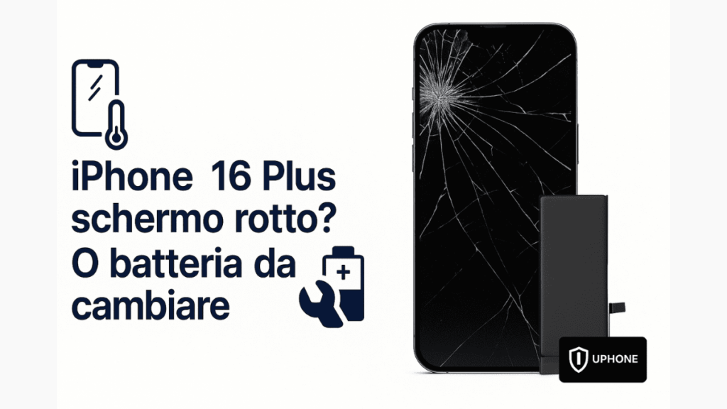iPhone 16 Plus con schermo rotto e batteria da cambiare, riparazione a Bologna