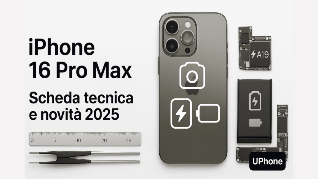 iPhone 16 Pro Max con fotocamera, batteria e chip A19 in evidenza