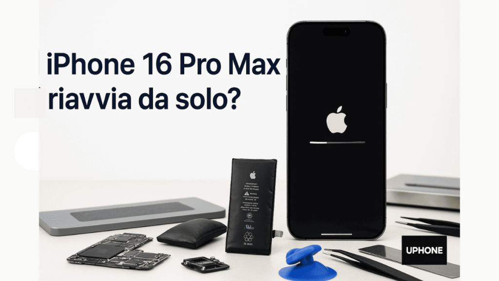 iPhone 16 Pro Max si riavvia da solo con batteria da sostituire o scheda logica danneggiata – UPhone Bologna