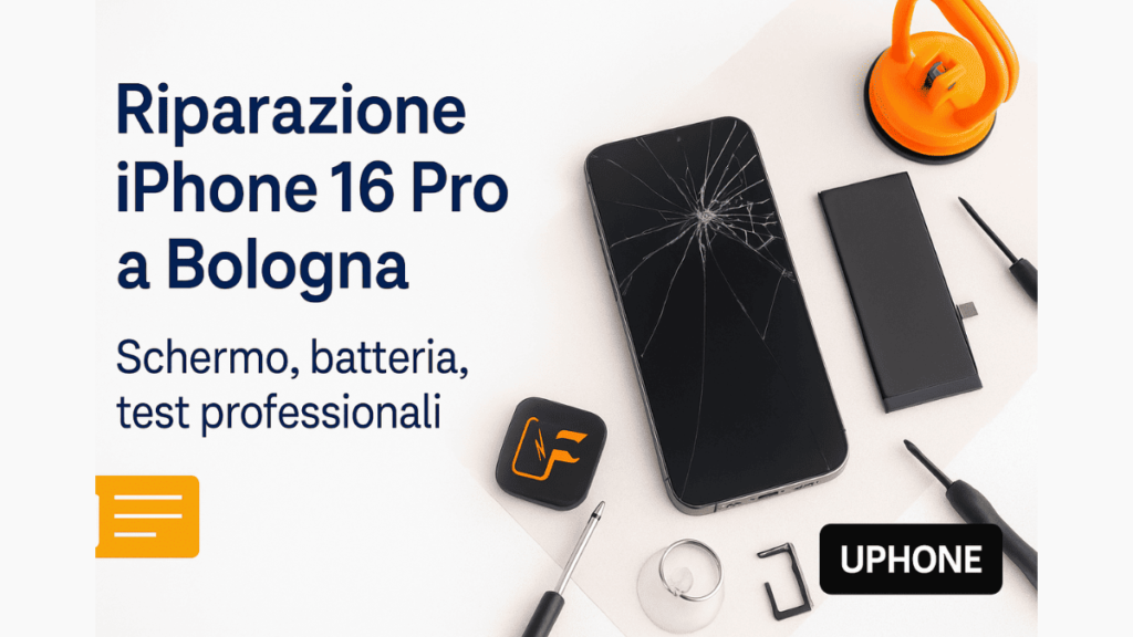 Riparazione iPhone 16 Pro con schermo rotto e batteria danneggiata a Bologna