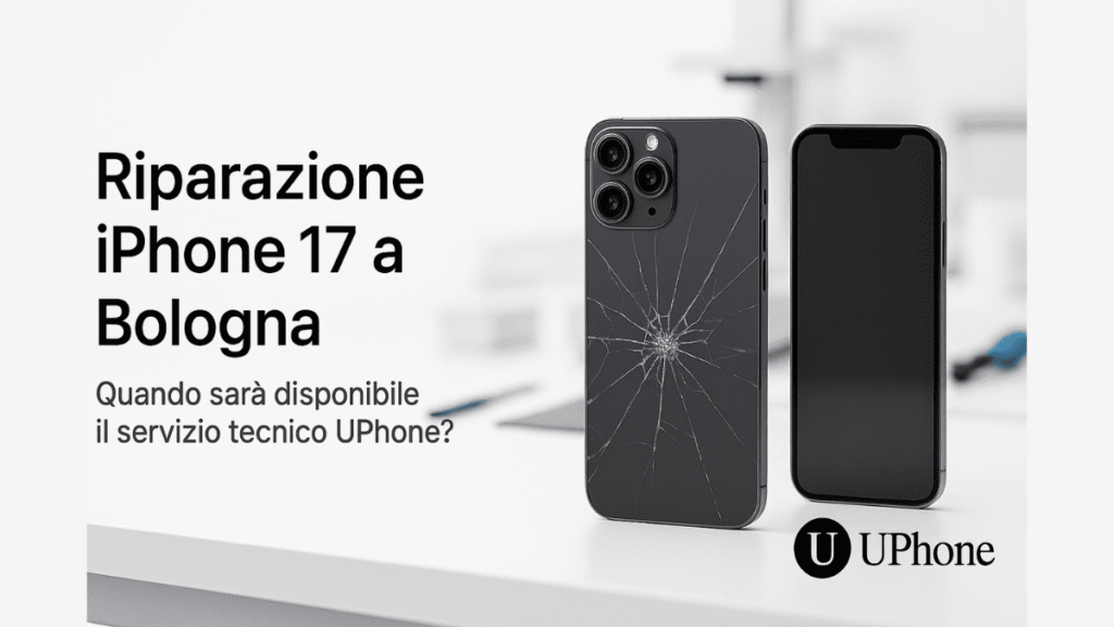 Riparazione iPhone 17 a Bologna con vetro rotto e dispositivo in riparazione