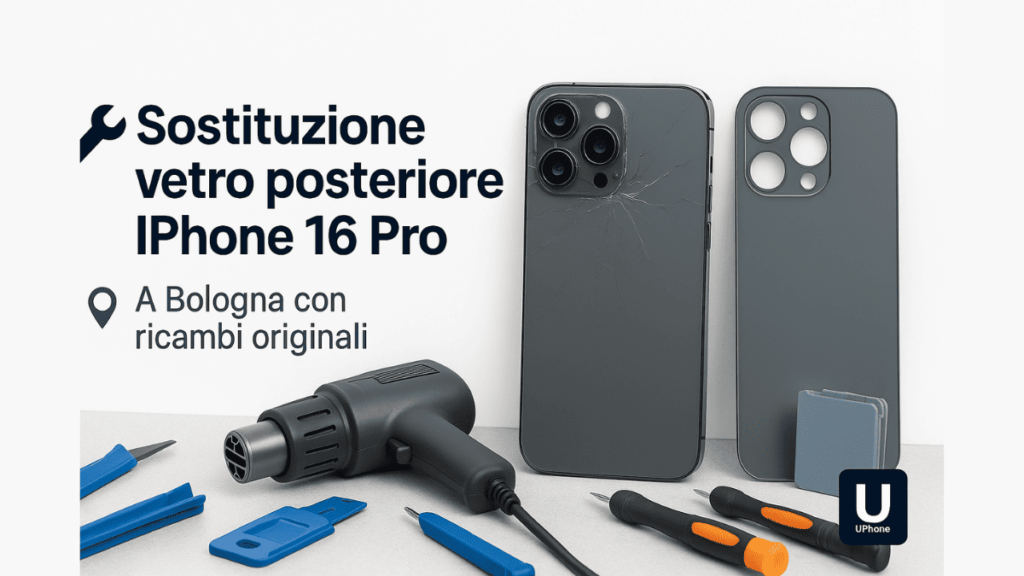 Sostituzione vetro posteriore iPhone 16 Pro a Bologna con ricambio originale e strumenti tecnici