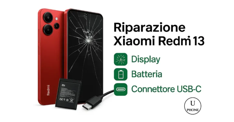 Riparazione Xiaomi Redmi 13 a Bologna – Sostituzione display rotto, batteria e connettore USB-C presso UPhone.