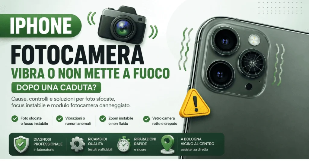 Fotocamera iPhone vibra o non mette a fuoco dopo una caduta, diagnosi presso Riparazione Cellulari Bologna Uphone