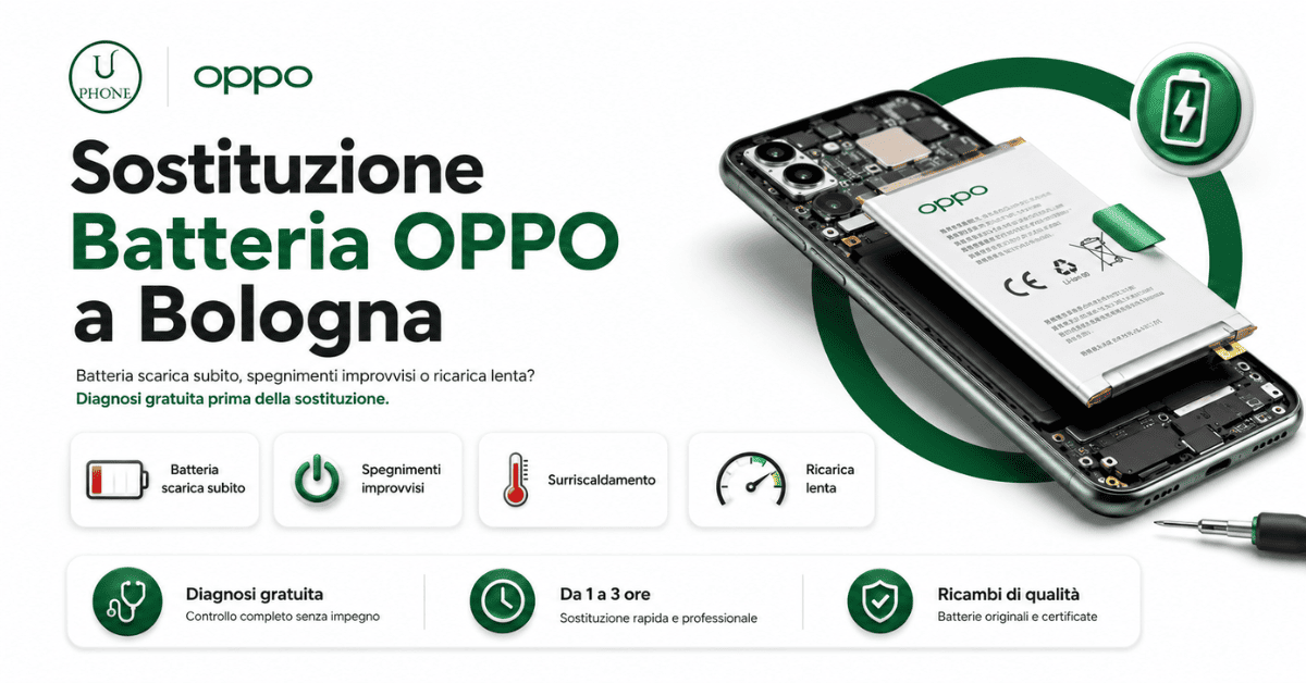 Sostituzione batteria OPPO a Bologna per autonomia ridotta, spegnimenti improvvisi e ricarica lenta