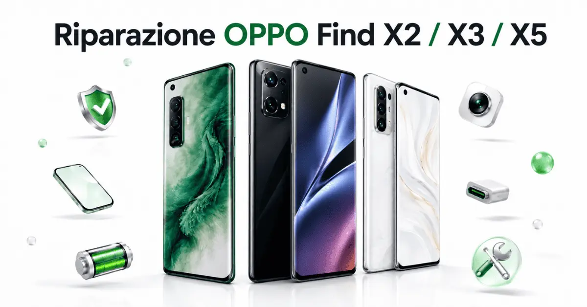 Riparazione OPPO Find X2, X3 e X5 a Bologna per display curvo, batteria, fotocamera e ricarica