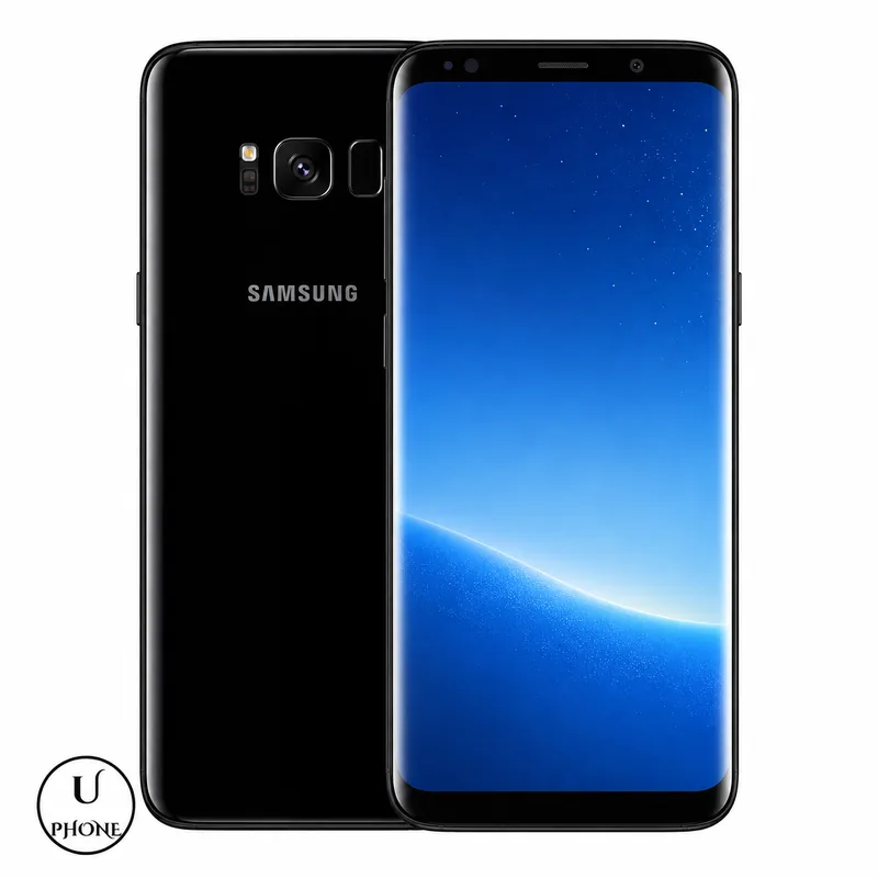 Samsung Galaxy S8 Nero, vista anteriore e posteriore su sfondo bianco