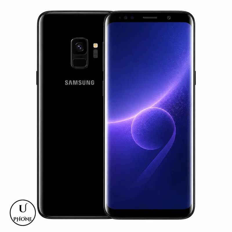 Samsung Galaxy S9 Nero, vista anteriore e posteriore su sfondo bianco