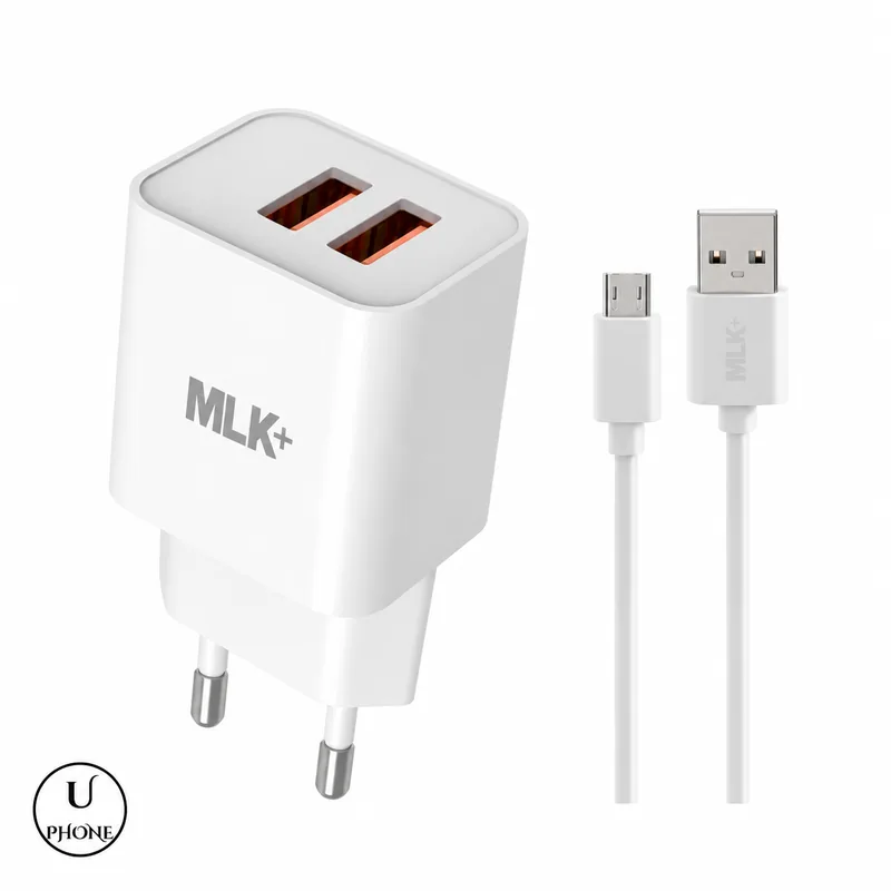 Caricatore Doppia USB MLK+ CHST590V Bianco – Caricatore e cavo Micro-USB – UPhone Bologna