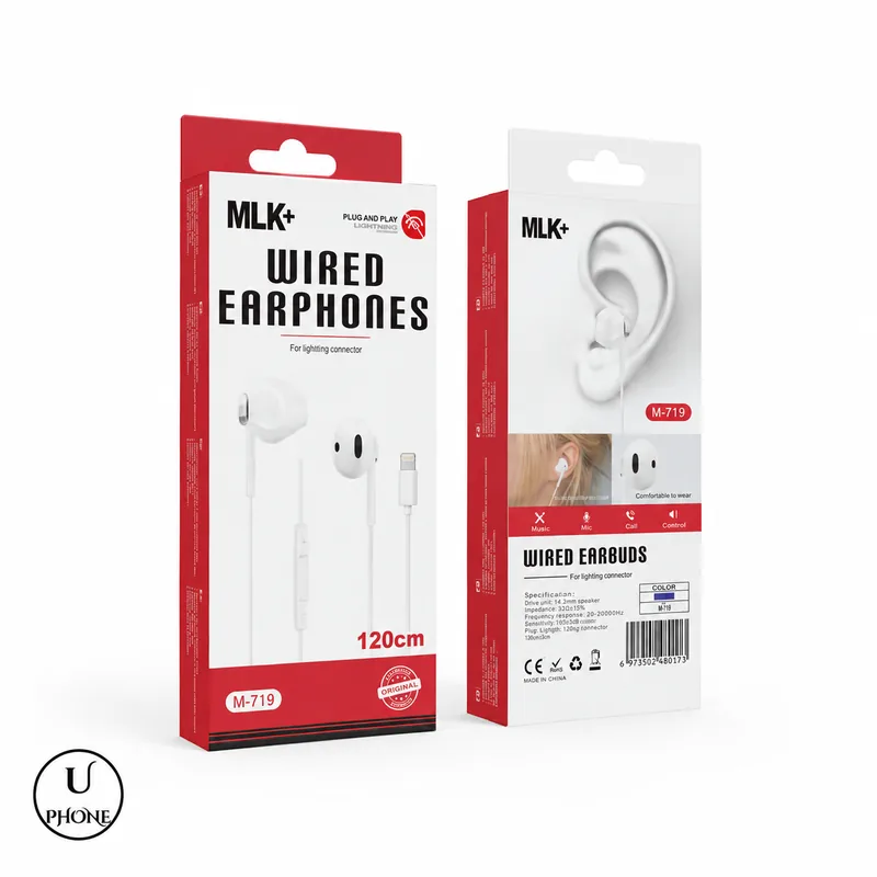 Auricolari Lightning MLK+ EPM719 Bianco – Confezione fronte e retro – UPhone Bologna