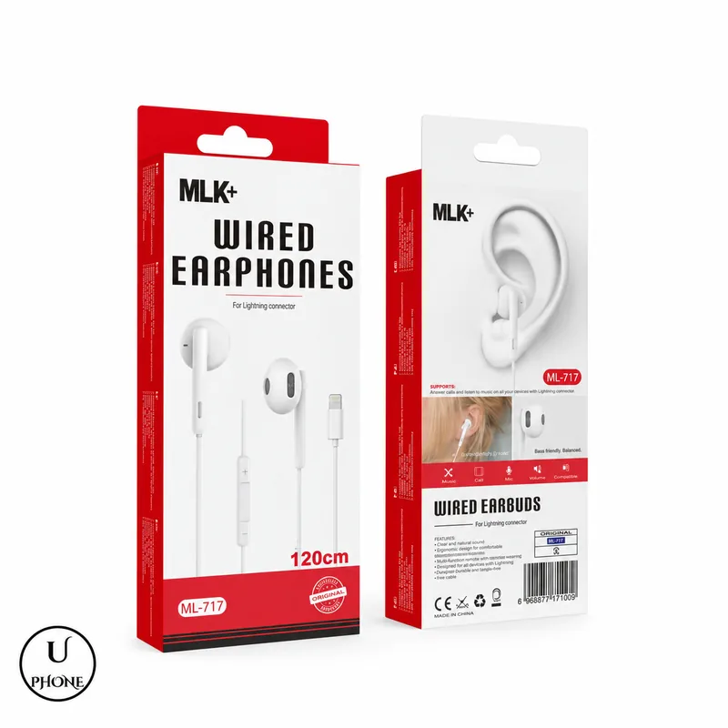 Auricolari Lightning MLK+ EPML717 Bianco – Confezione fronte e retro – UPhone Bologna