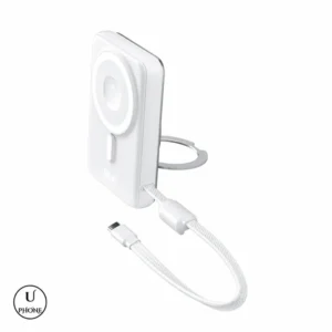 Power bank magnetico MLK+ LX23 Bianco – Vista frontale con stand e cavo USB-C – UPhone Bologna