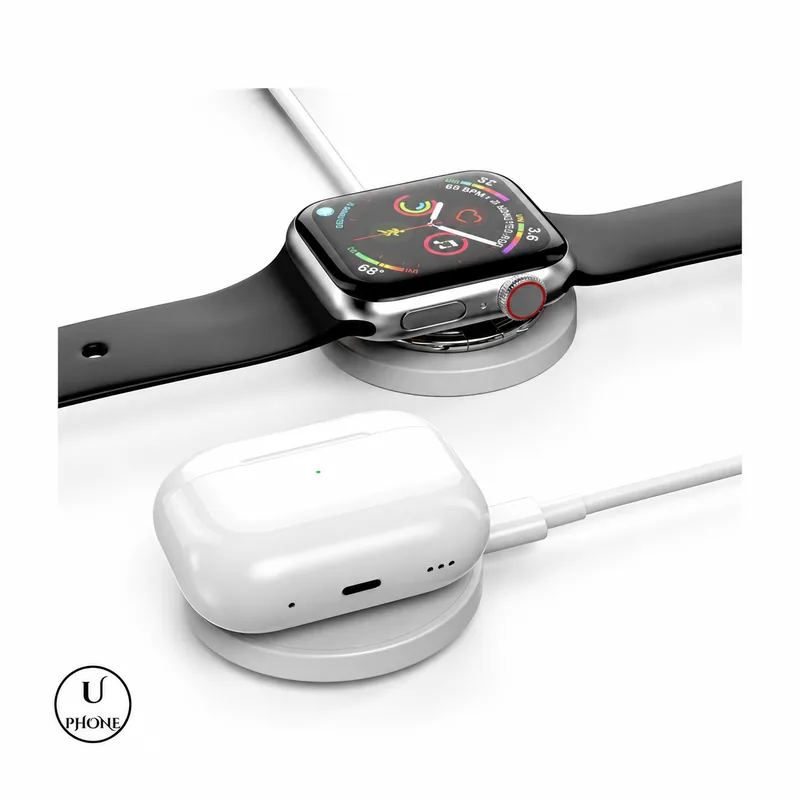 Caricatore wireless MLK+ WL32 Bianco – Esempio di ricarica smartwatch e auricolari – UPhone Bologna