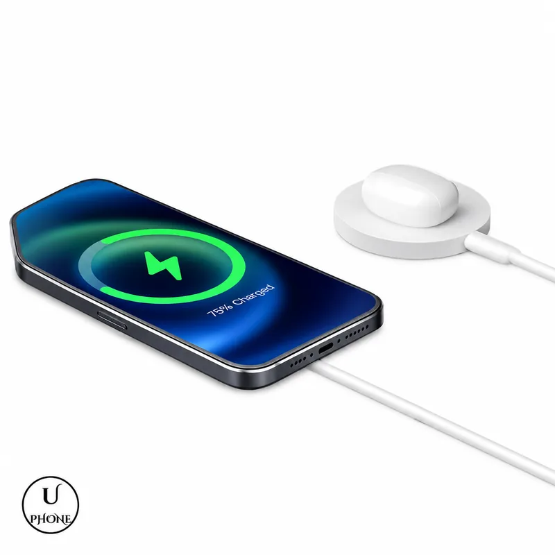 Caricatore wireless MLK+ WL32 Bianco – Esempio di ricarica smartphone e auricolari – UPhone Bologna